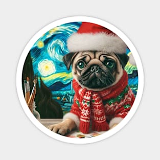 Christmas Pug - Van Gogh Style Magnet